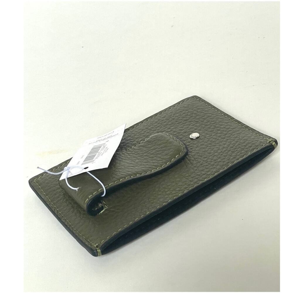 Coach Card Case Money Clip Olive Green Crossgrain Leather Mens CDC79 - Picture 4 of 8